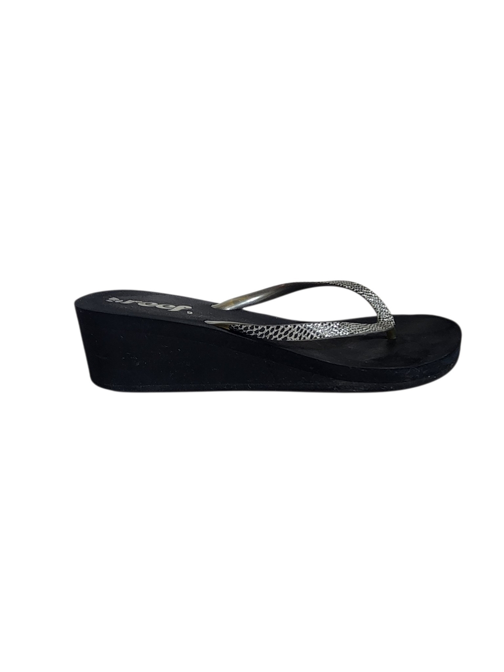 Reef Black Platform Wedge Flip Flop Sandals Size 9